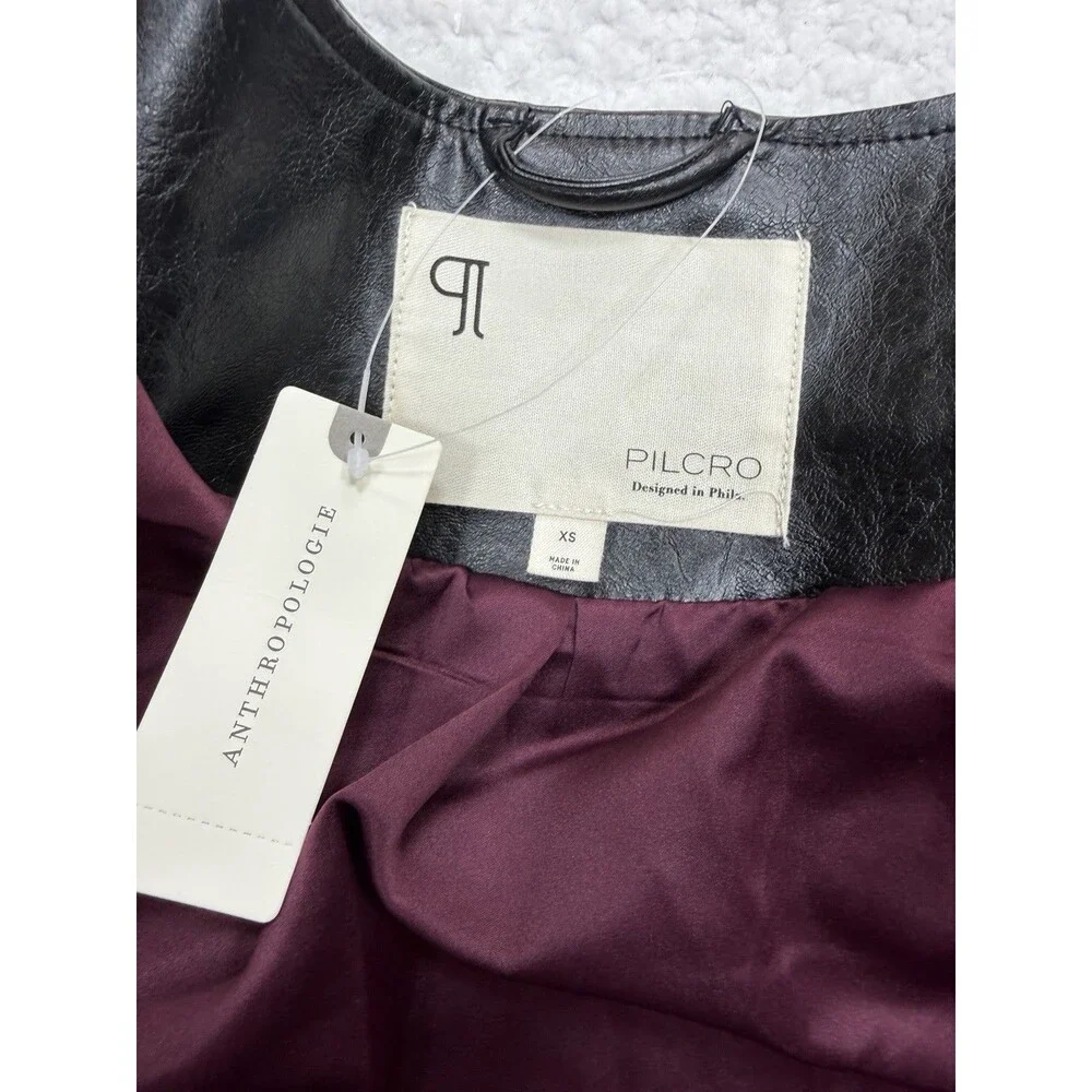 Anthropologie Pilcro Moto Jacket Faux Leather Asymmetric Snap Western XS NWT